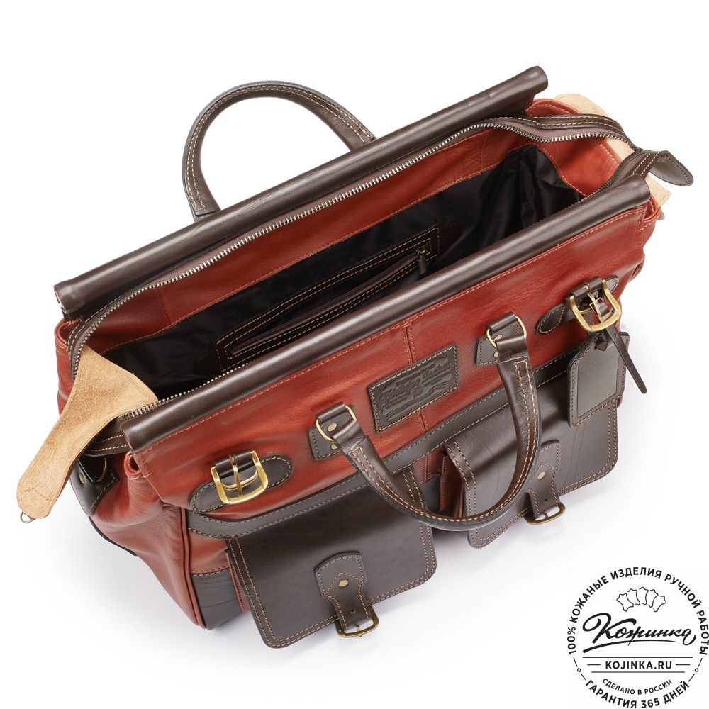Кожаный дорожный саквояж "Большой" (светло-коричневый)