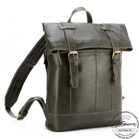 Кожаный рюкзак "Бэнжамин" (хаки гладкая кожа)