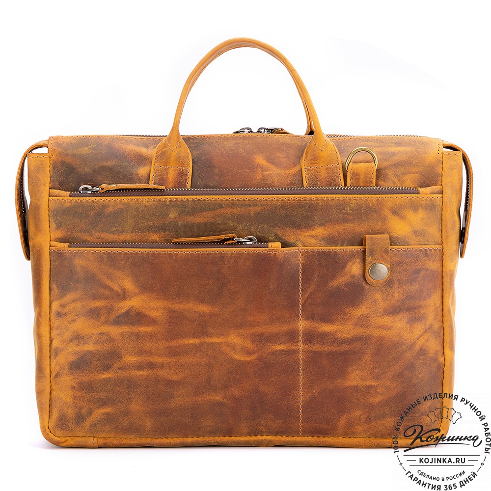 Кожаная деловая сумка "Гранд" (рыжий крейзи)