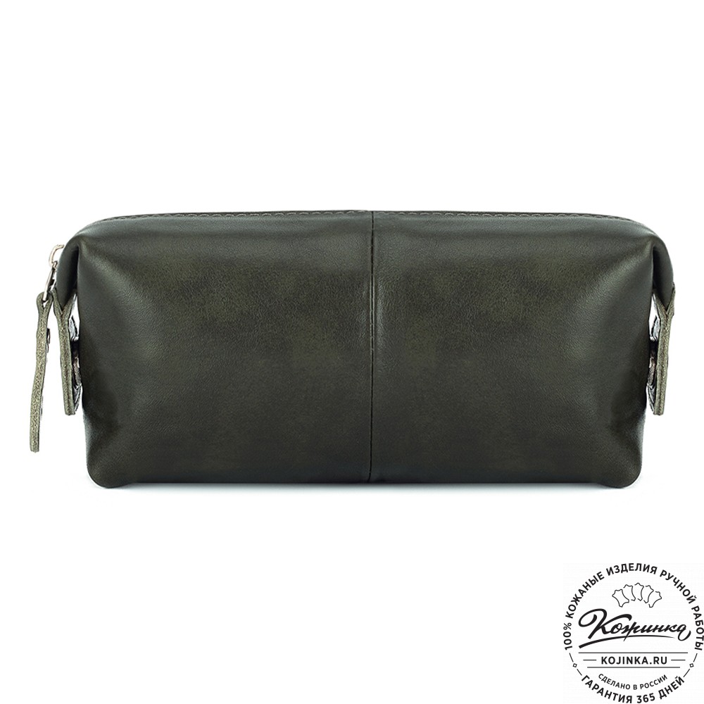 Кожаная косметичка "Бамбина" (хаки гладкая кожа)