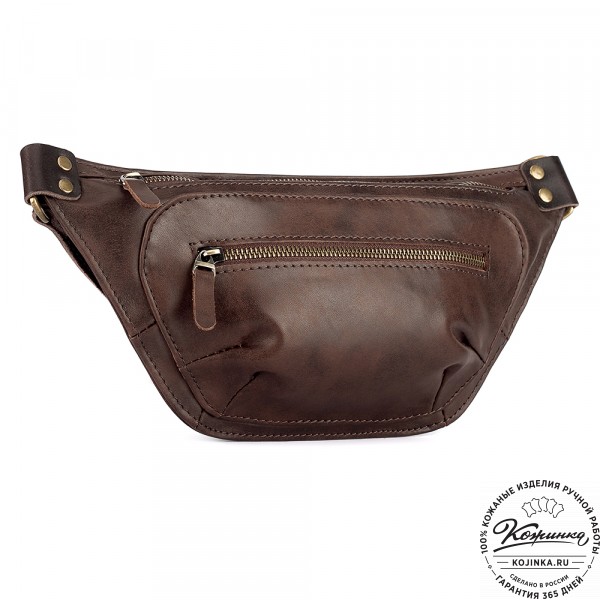 Кожаная сумка на пояс "Рики" (коричневая гладкая кожа). фото 1
