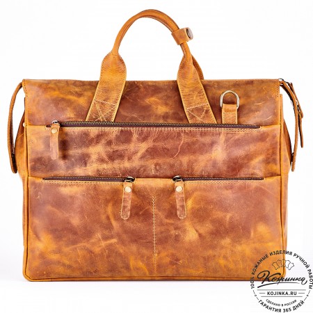 Кожаная деловая сумка "Марк" (рыжий крейзи)
