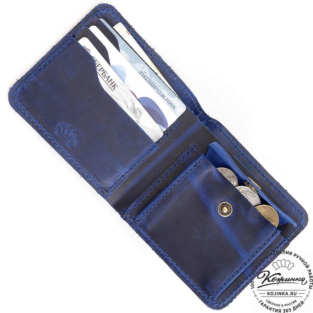 Кожаный бумажник "Рокки" (синий крейзи)