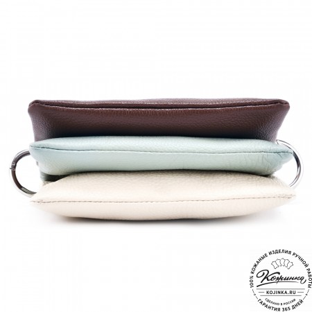 Женская кожаная сумка "Трио" (бежевый/мята/коричневый)