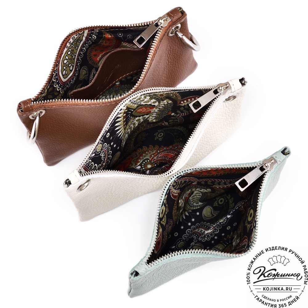 Женская кожаная сумка "Трио" (бежевый/мята/коричневый)