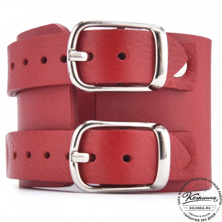 Кожаный браслет "Пэн" две пряжки (красный)