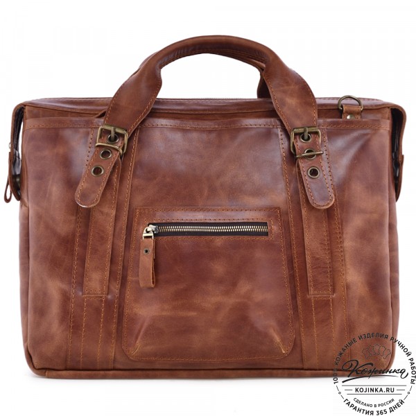 Кожаная деловая сумка "Доминик" (рыжий антик). фото 1