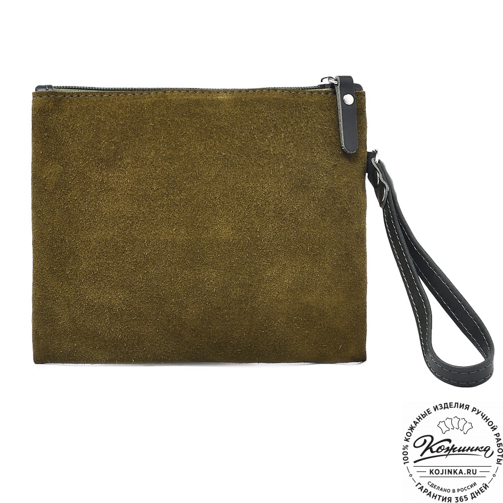 Кожаная косметичка "Флавия" велюр (хаки)