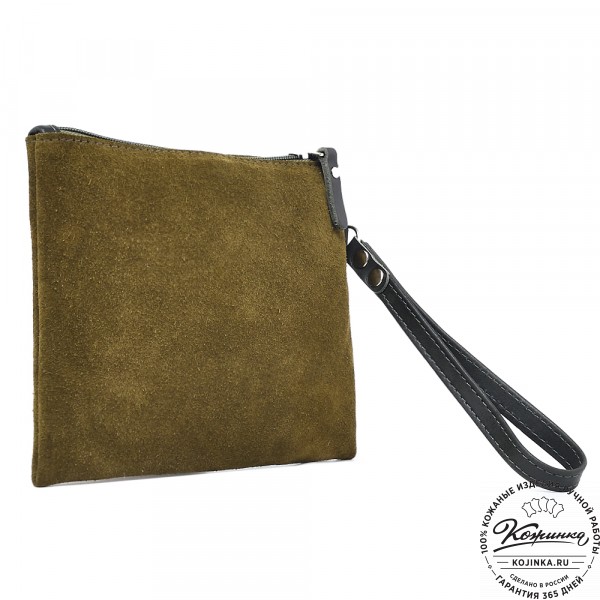 Кожаная косметичка "Флавия" велюр (хаки). фото 1