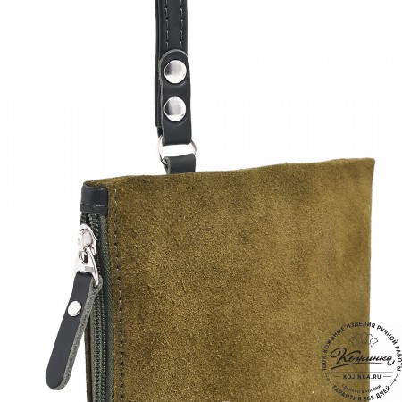 Кожаная косметичка "Флавия" велюр (хаки)