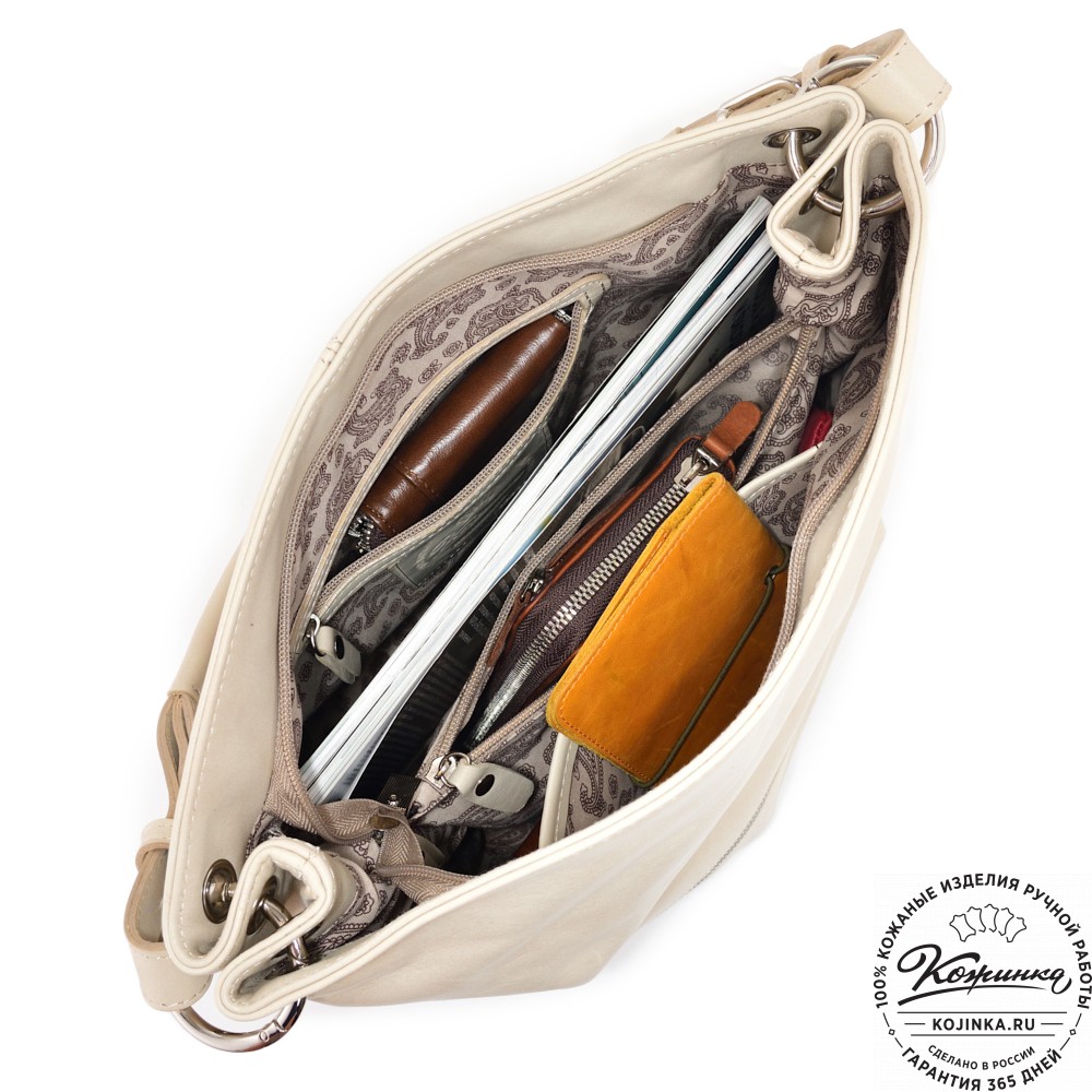  Кожаная женская сумка "Бэлла" (бежевая гладкая кожа)