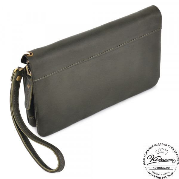 Кожаный клатч "Дарси" (хаки гладкая кожа). фото 1