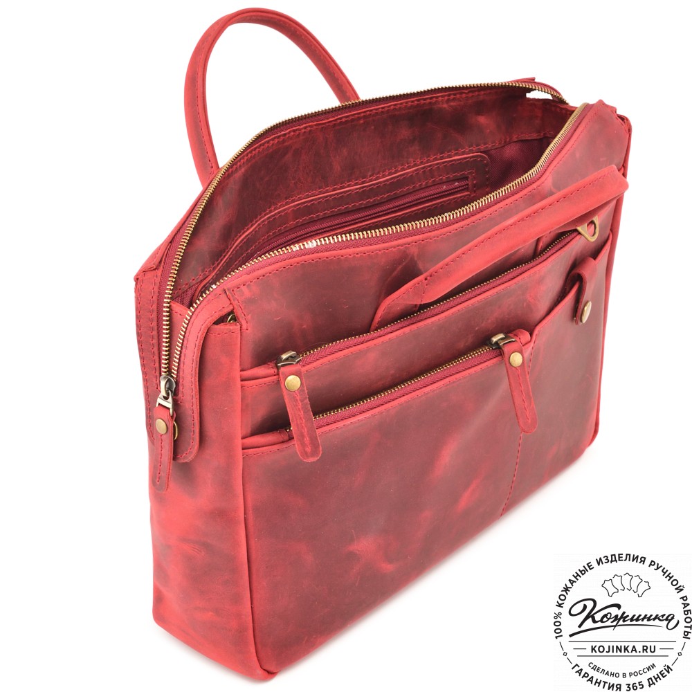  Кожаная деловая сумка "Гранд" (вишня крейзи) 
