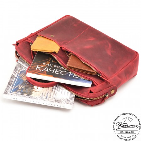  Кожаная деловая сумка "Гранд" (вишня крейзи) 