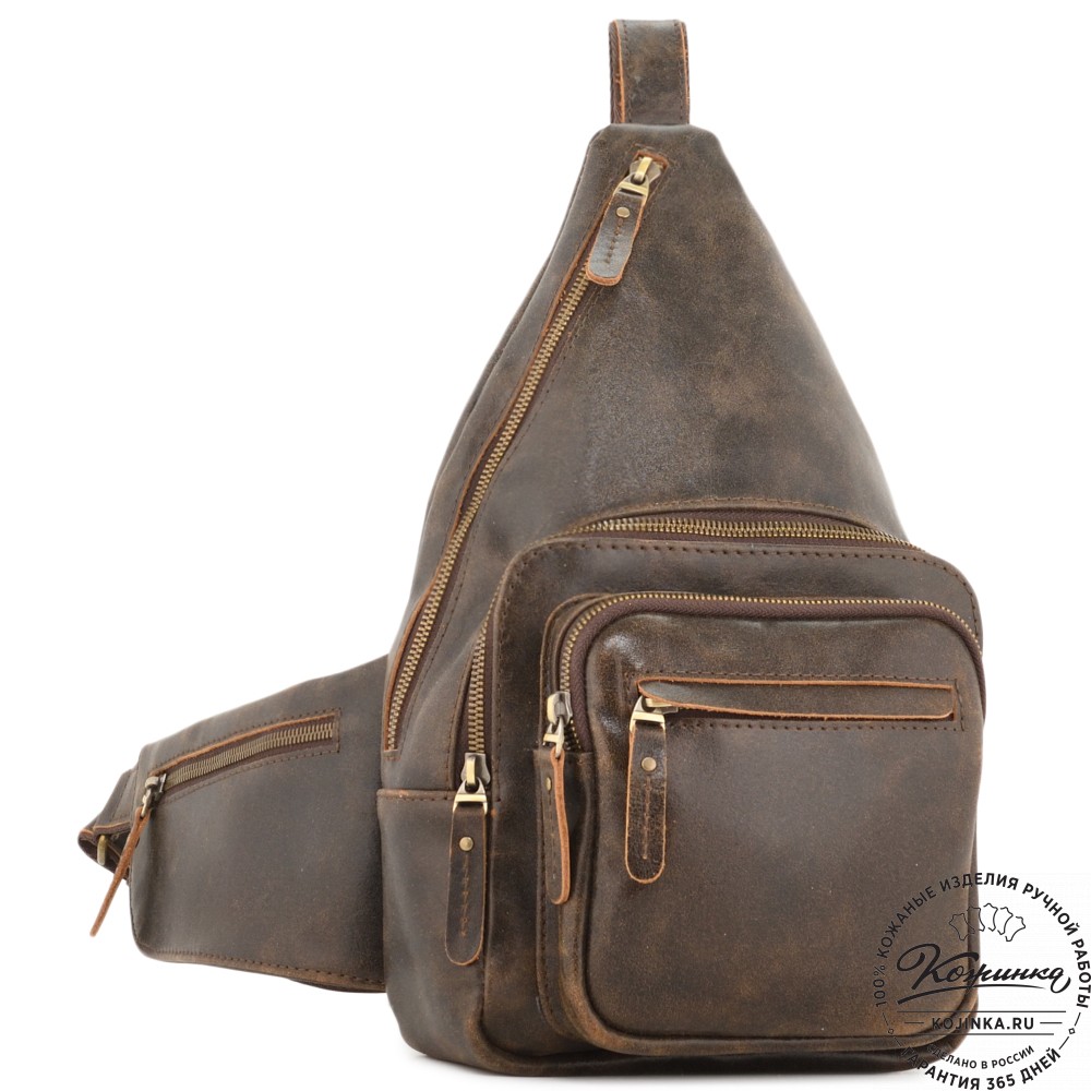  Кожаная сумка на грудь "Аполлон" (коричневая наппа)