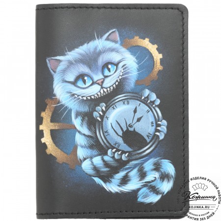 Кожаная обложка на паспорт "Будапешт" "Чешир с часами"