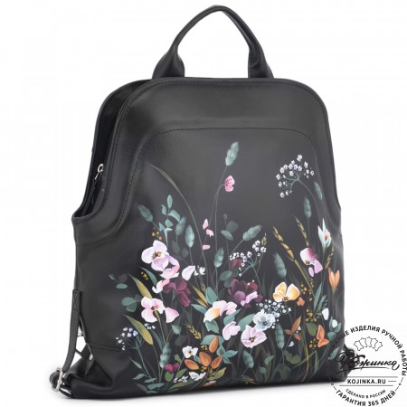 Кожаный рюкзак "Греция" "Летний луг" (черный)