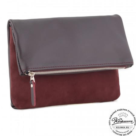 Кожаный клатч "Молли" с отделкой велюр (бордо) 