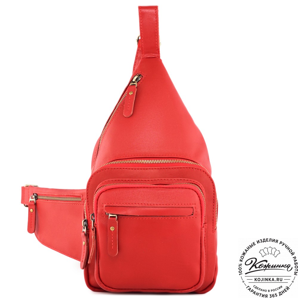  Кожаная сумка на грудь "Аполлон" (красная гладкая кожа)