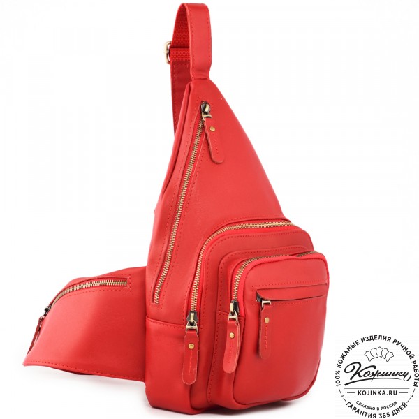  Кожаная сумка на грудь "Аполлон" (красная гладкая кожа). фото 1