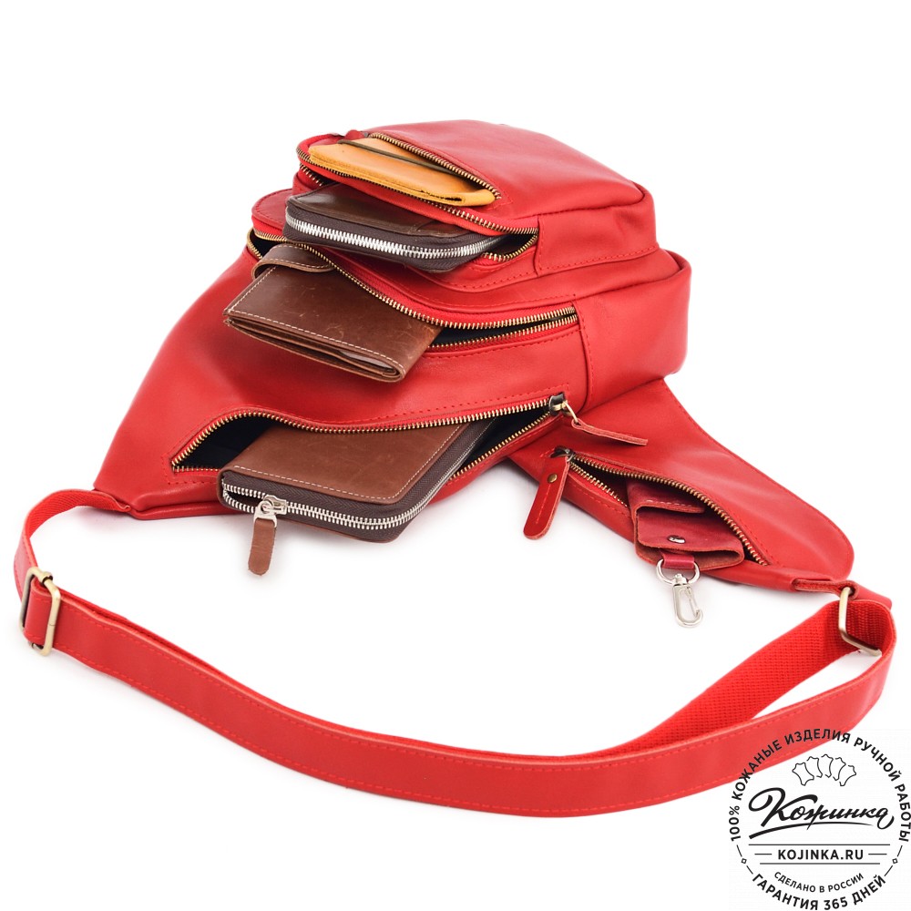  Кожаная сумка на грудь "Аполлон" (красная гладкая кожа)