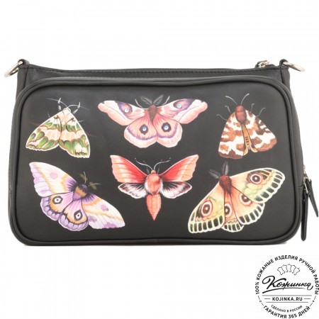 Женская кожаная сумка "Эмма" "Мотыльки" (черный)