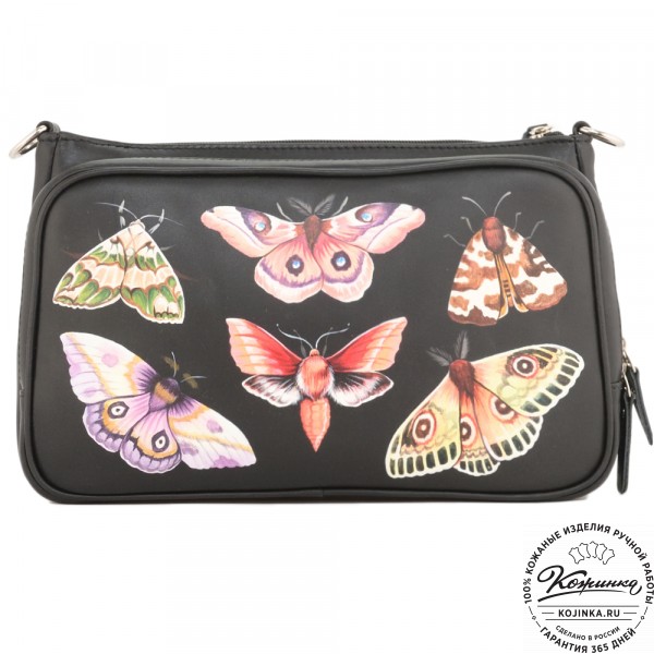 Женская кожаная сумка "Эмма" "Мотыльки" (черный). фото 1