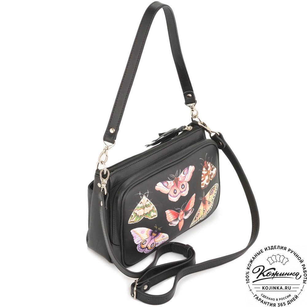 Женская кожаная сумка "Эмма" "Мотыльки" (черный)