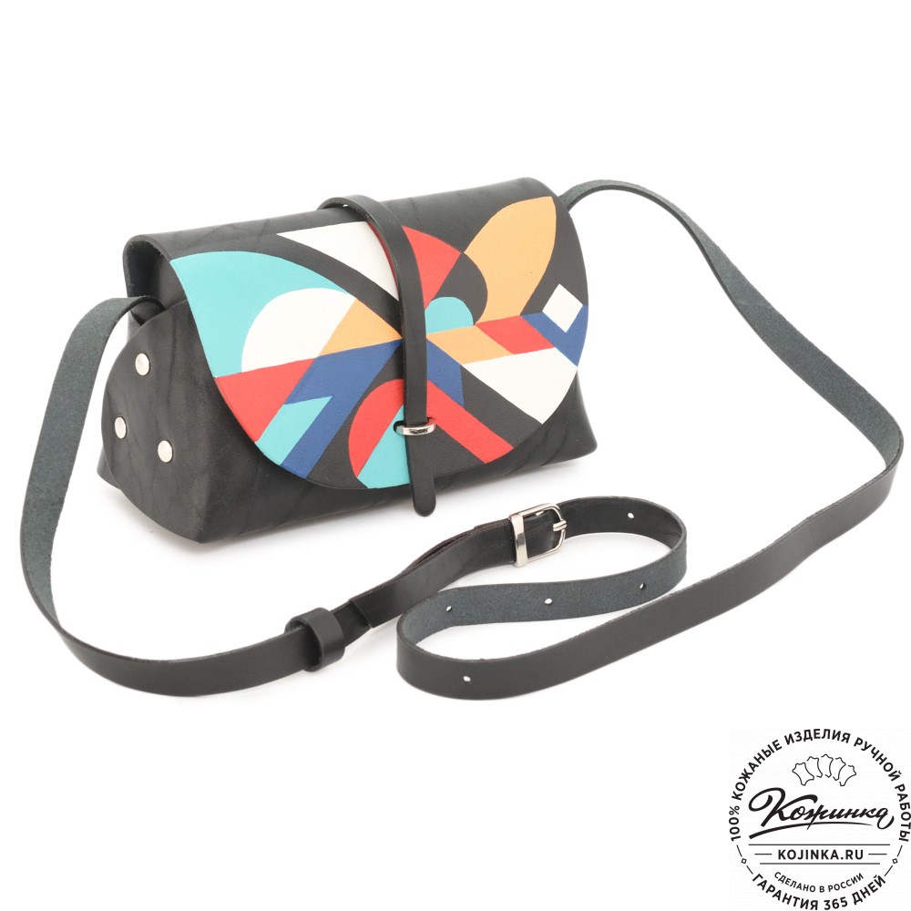 Женская кожаная сумка "Милла макси" "Абстракция" (черная)