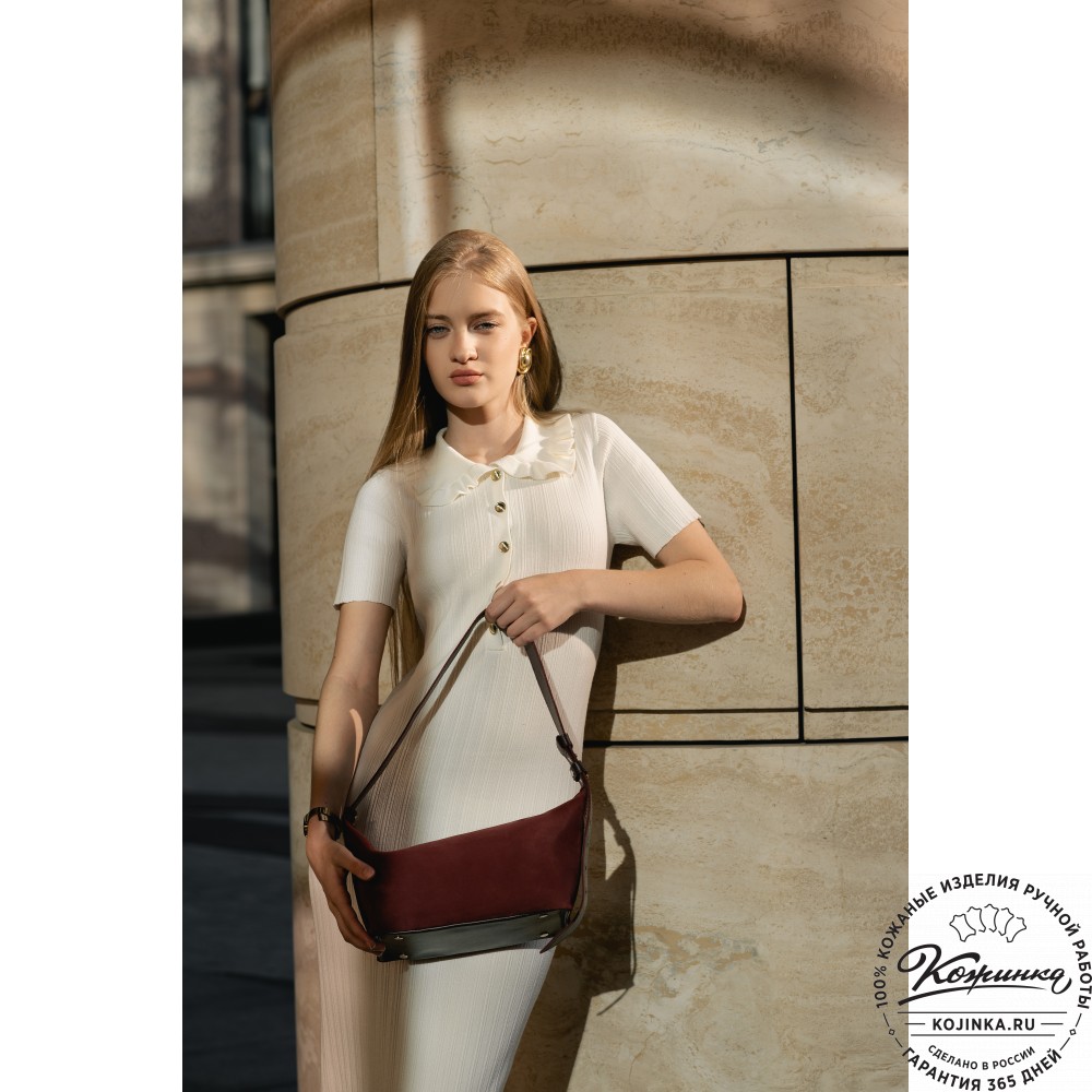 Женская кожаная сумка "Тойс" велюр (бордо)