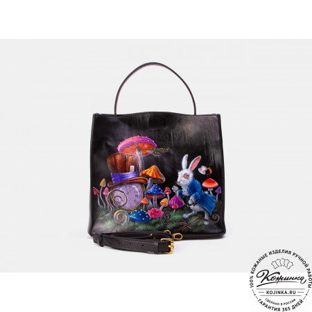 Женская кожаная сумка "Синтия" "Алиса в стране чудес" (чёрная)
