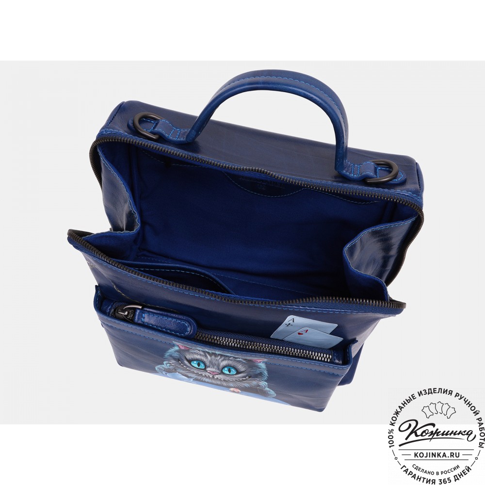 Женская кожаная сумка "Крис" "Чешир за чаем"