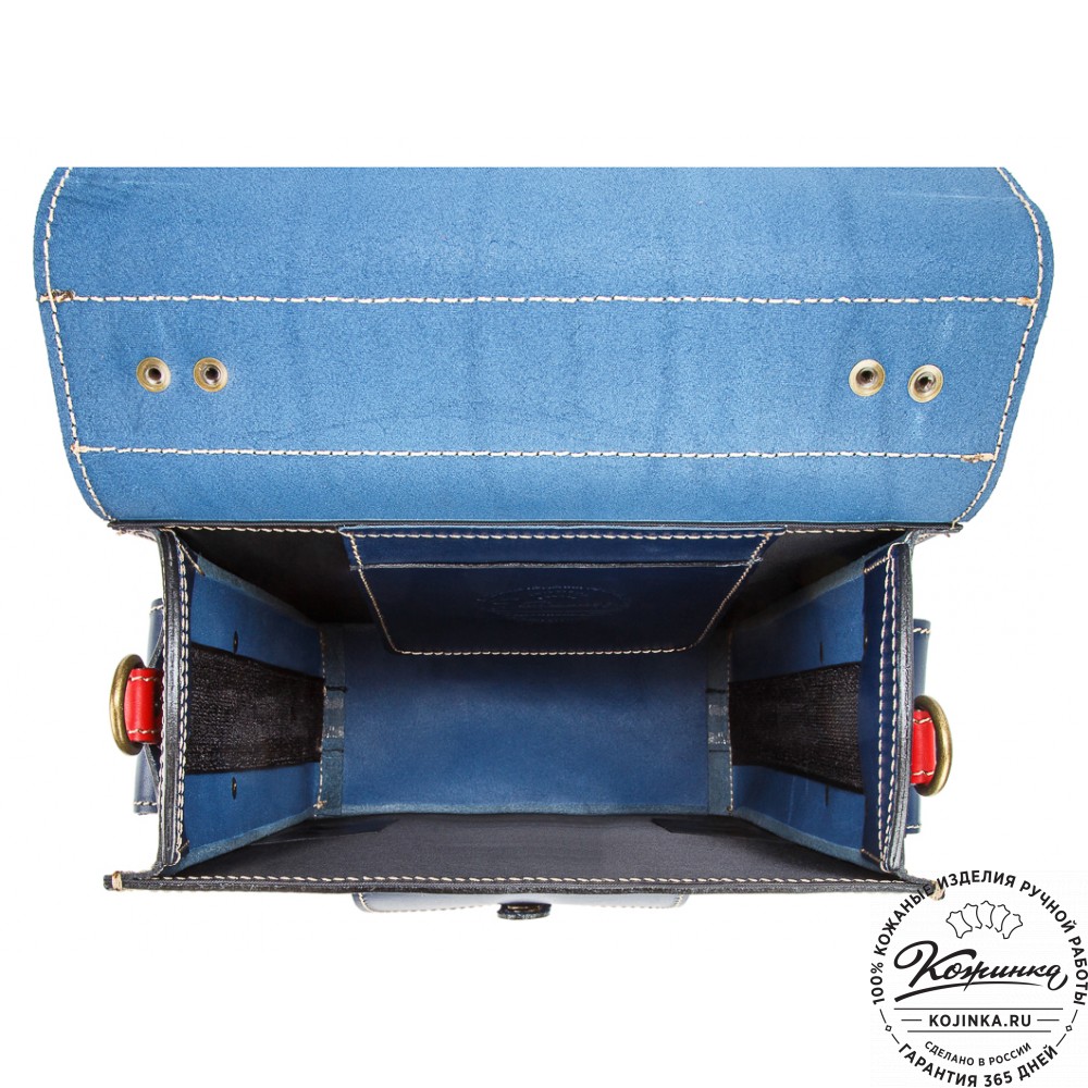 Кожаный ранец-портфель "Джон" (синий с красным)