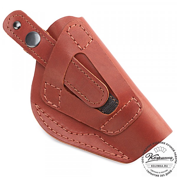 Кожаная поясная кобура  на 2 стороны для пистолета "ПМ" (коньяк). фото 1