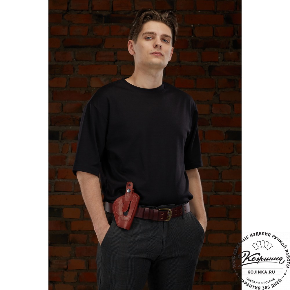 Кожаная поясная кобура  на 2 стороны для пистолета "ПМ" (коньяк)