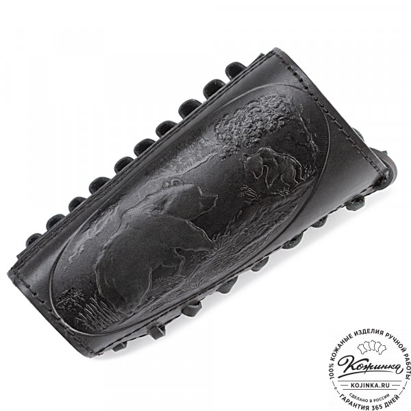 Кожаный патронташ на приклад двурядный - калибр 7,62 (чёрный). фото 1