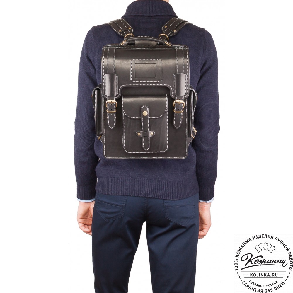 Кожаный ранец-портфель "Джон" (черный)