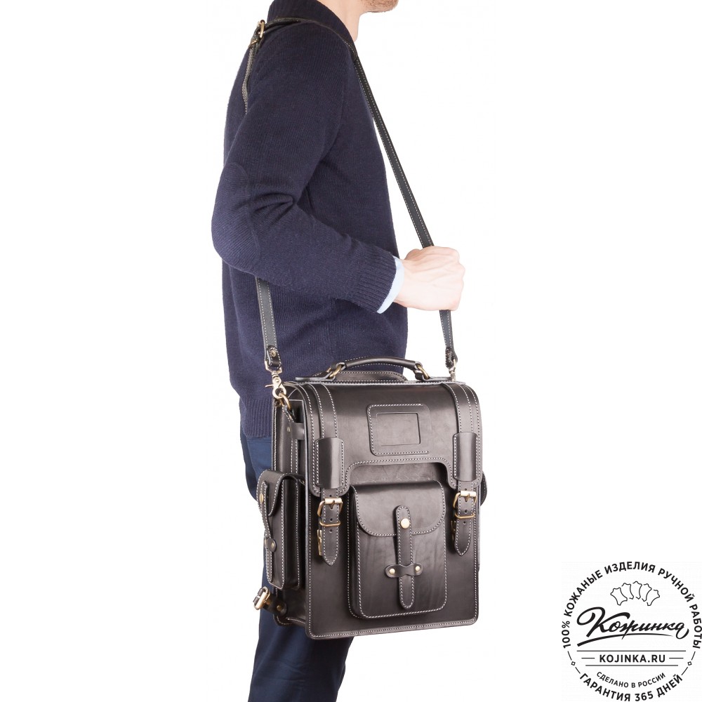 Кожаный ранец-портфель "Джон" (черный)