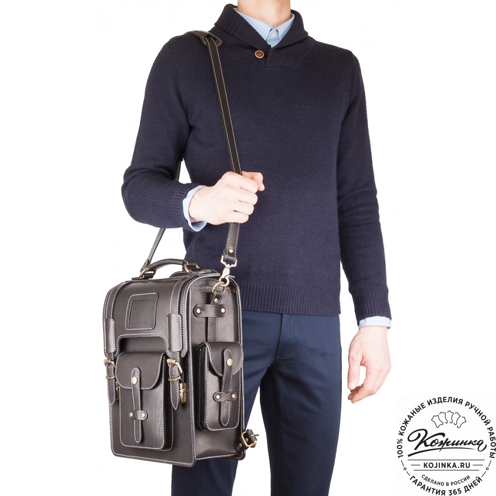 Кожаный ранец-портфель "Джон" (черный)