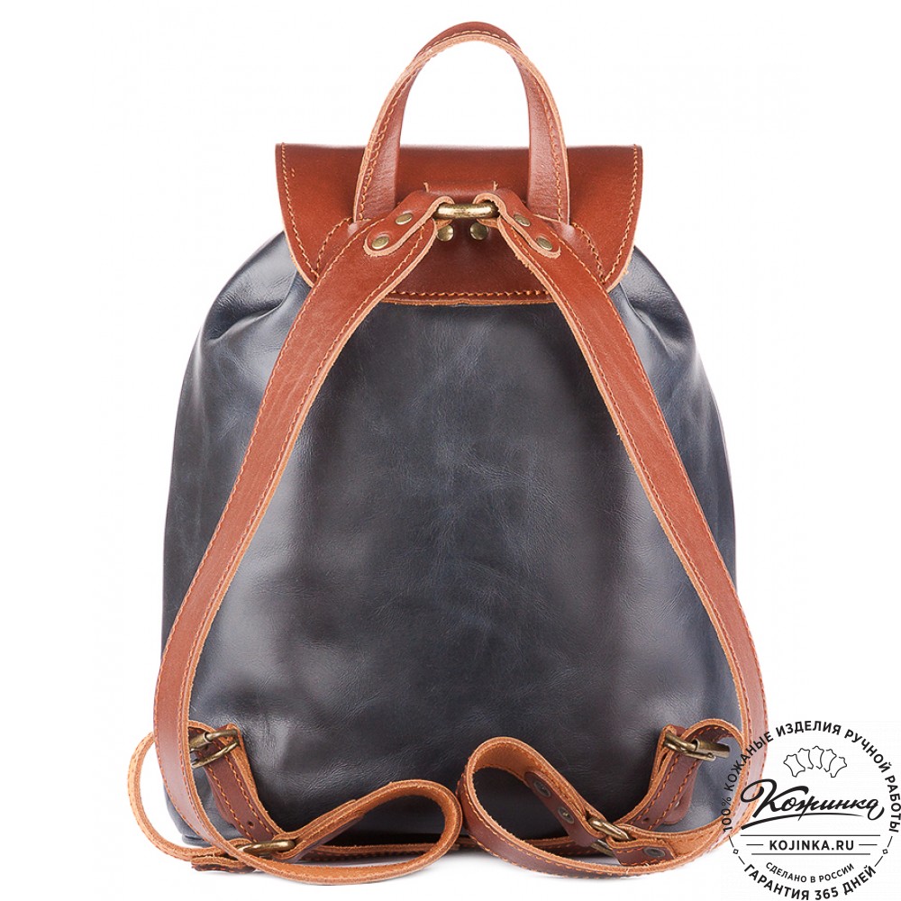 Кожаный рюкзак "Пилот" (синий с коричневым)