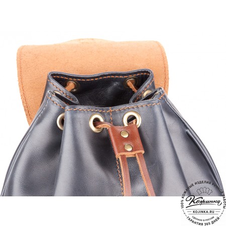 Кожаный рюкзак "Пилот" (синий с коричневым)