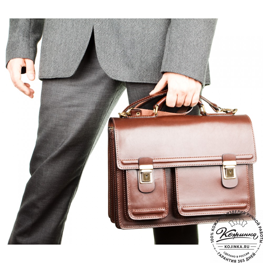 Мужской кожаный портфель "Оптима II" (коричневый)