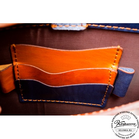 Кожаный портфель "Сатчел"  (рыжий с синим)