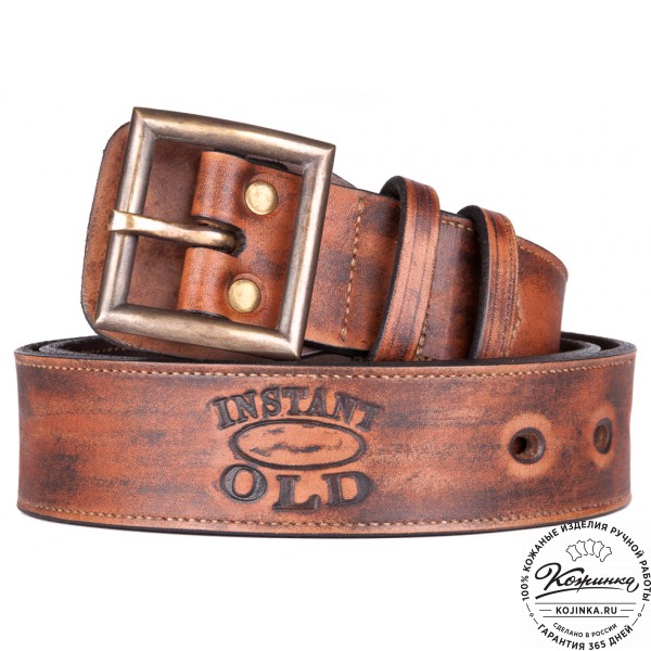 Кожаный мужской ремень Милитари (коричневый). фото 1