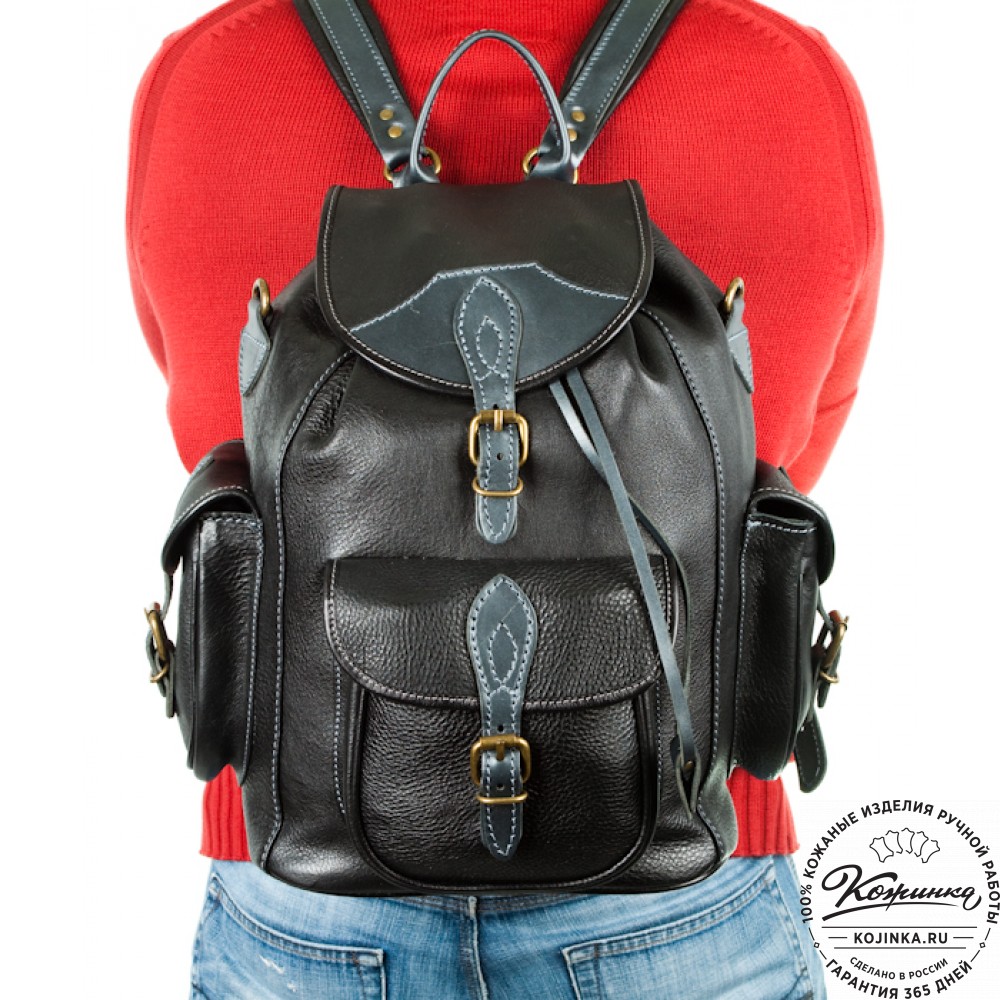 Кожаный рюкзак "Мидл" (чёрный)