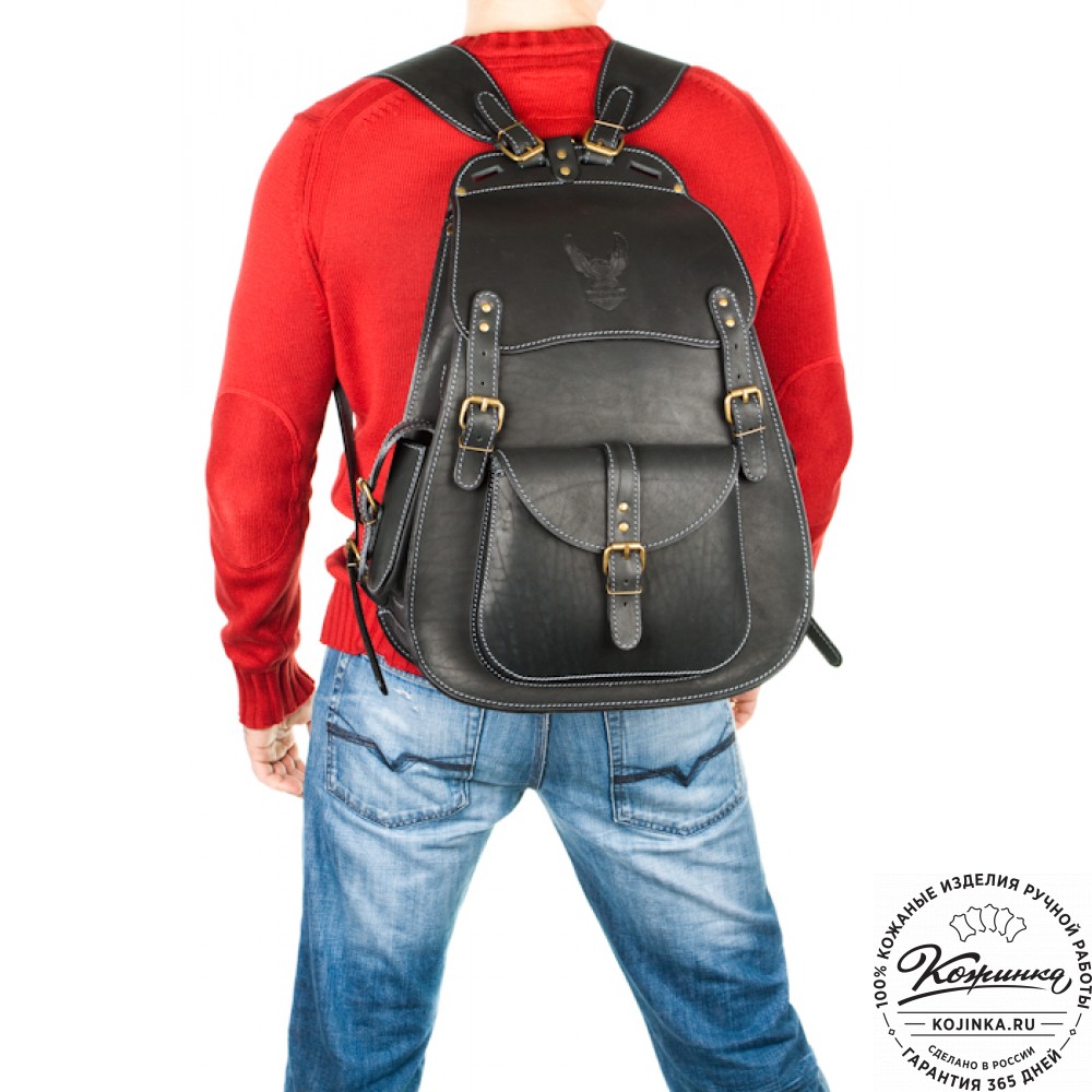 Мужской кожаный рюкзак "Байкер" (чёрный)