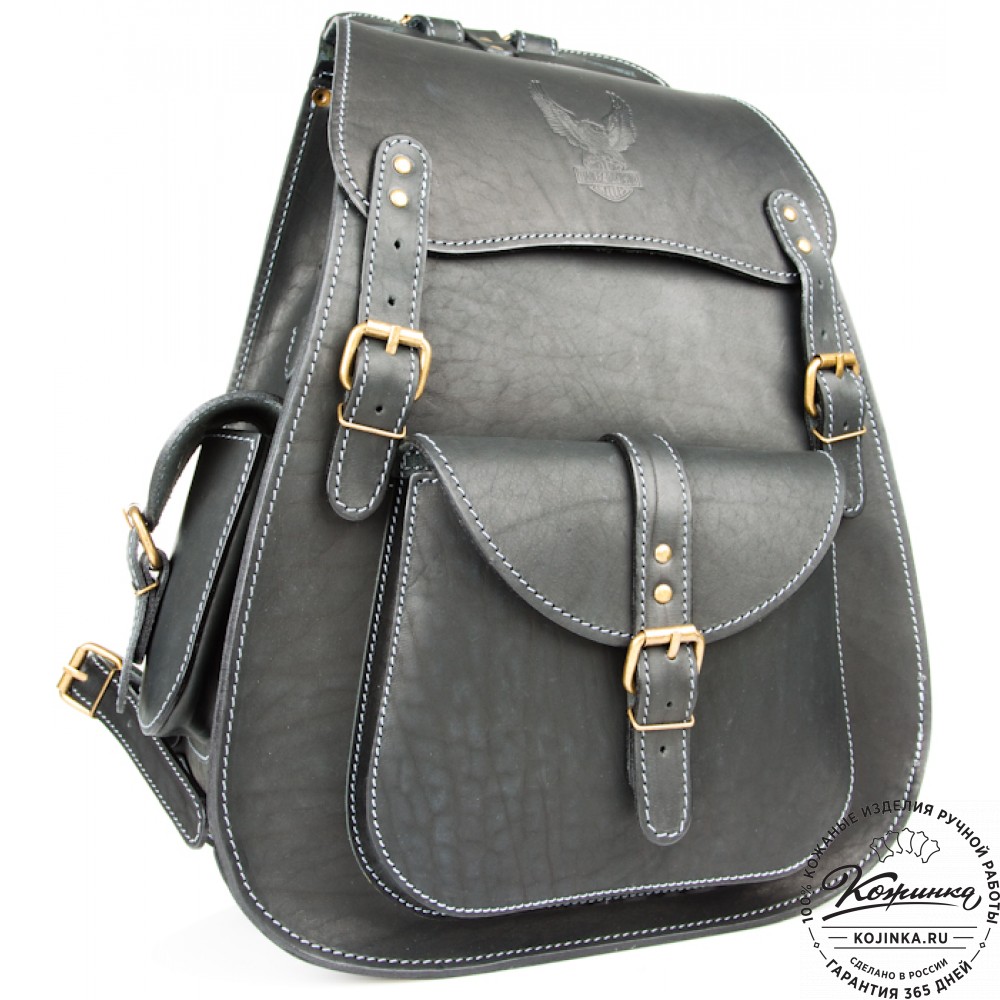 Мужской кожаный рюкзак "Байкер" (чёрный)