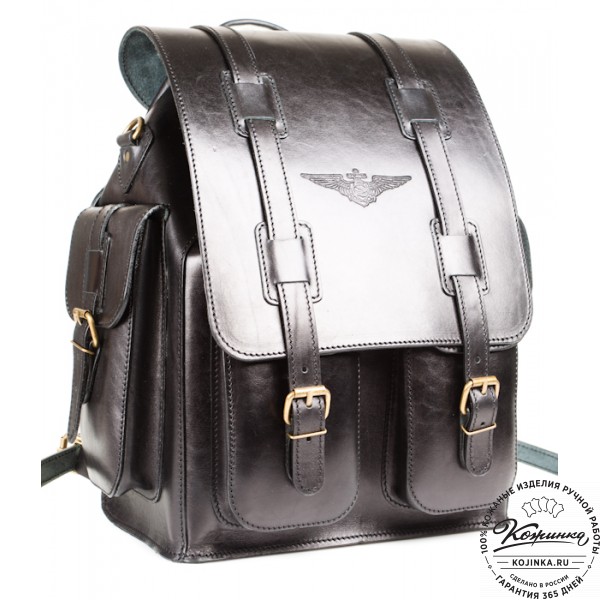 Кожаный рюкзак "Пехотинец" (чёрный). фото 1