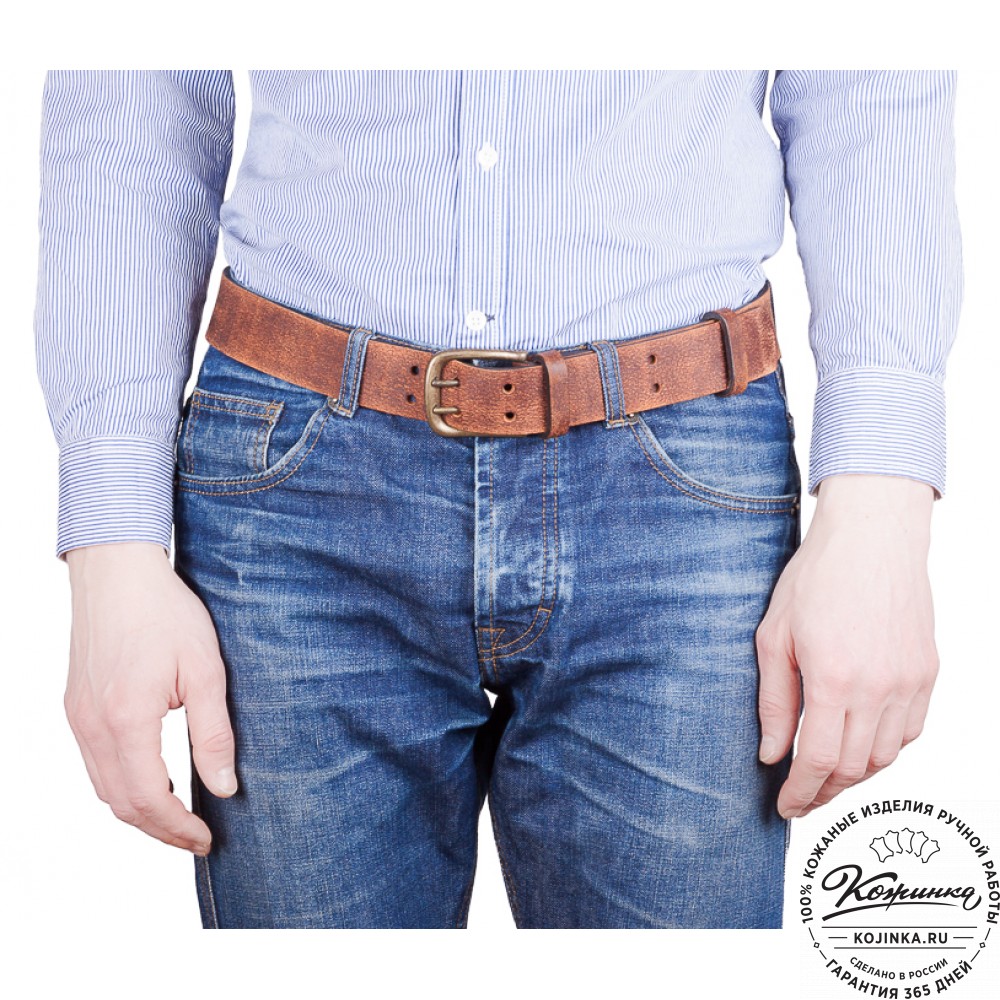 Кожаный мужской ремень "Адам" (коричневый)